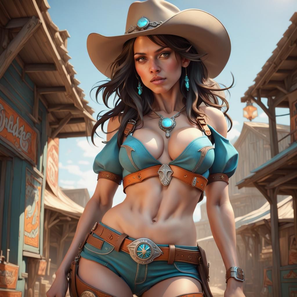 Brunette Cowgirl: Hyperdetailed Digital Art