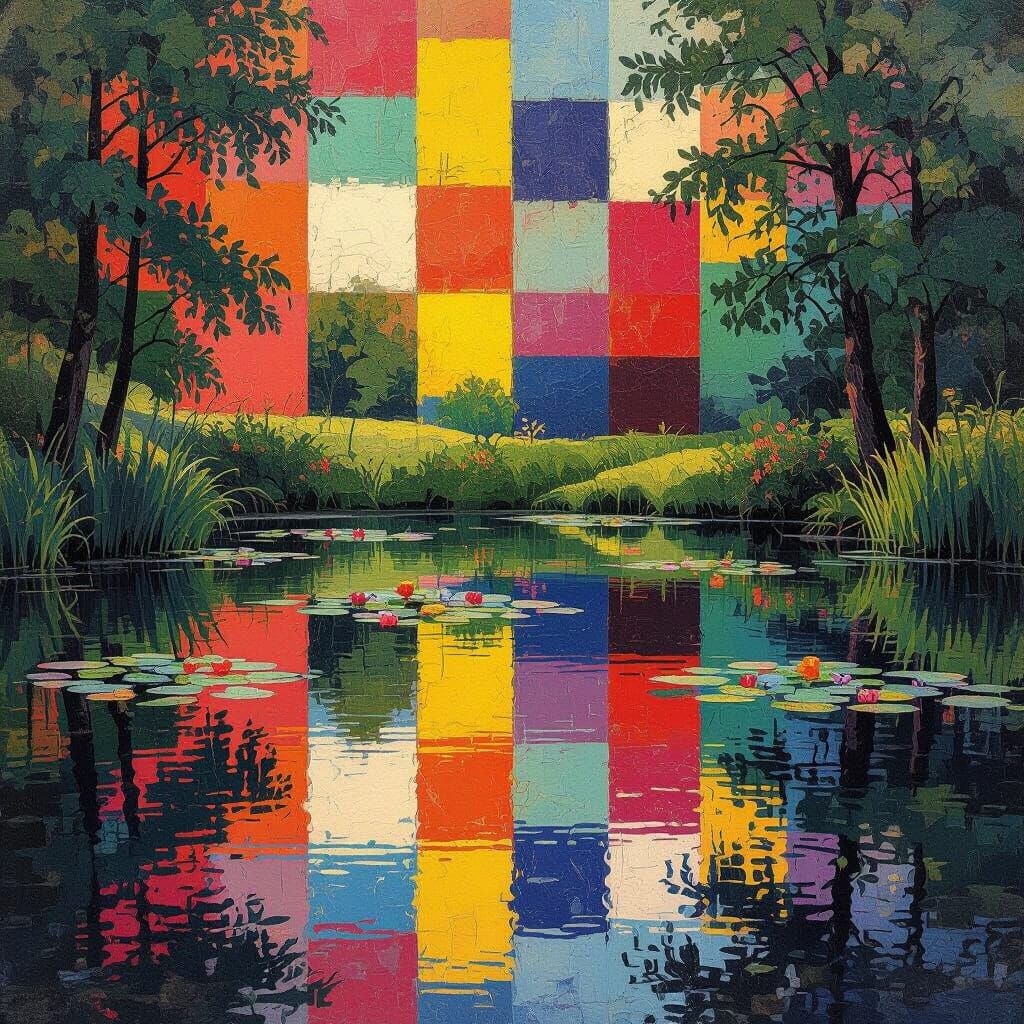 Kaleidoscopic Pond Reflecting Bold Colors