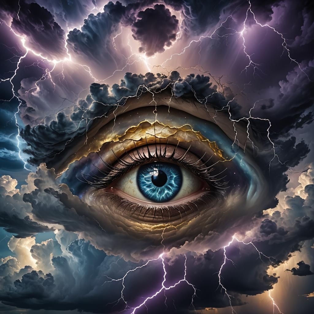 Surreal Eye in Stormy Sky, Dreamlike Artwork