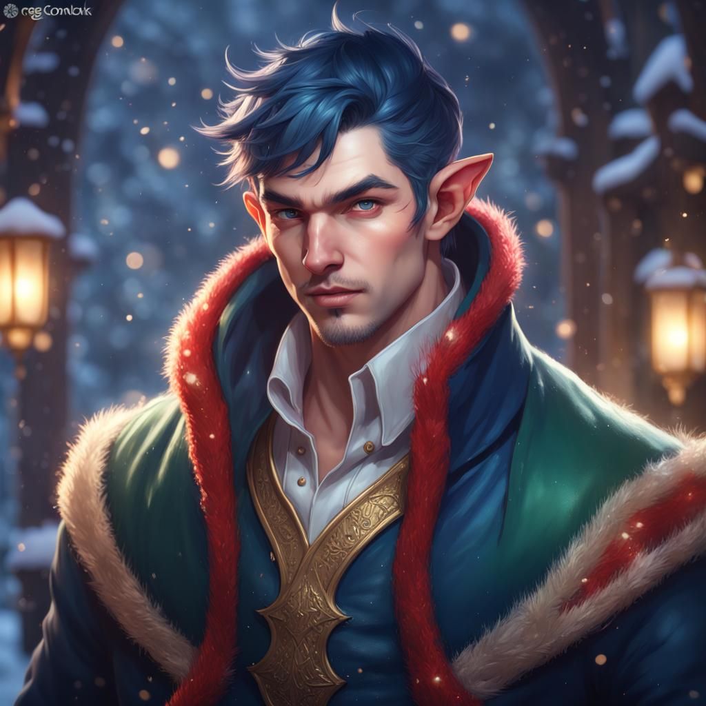 Cheerful Christmas Elf Portrait in Hyperdetailed Style