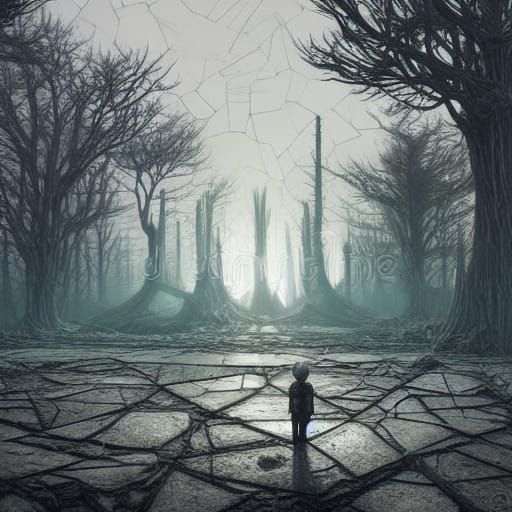 Destroyed Wonderland Panorama in Retro Hyperrealism