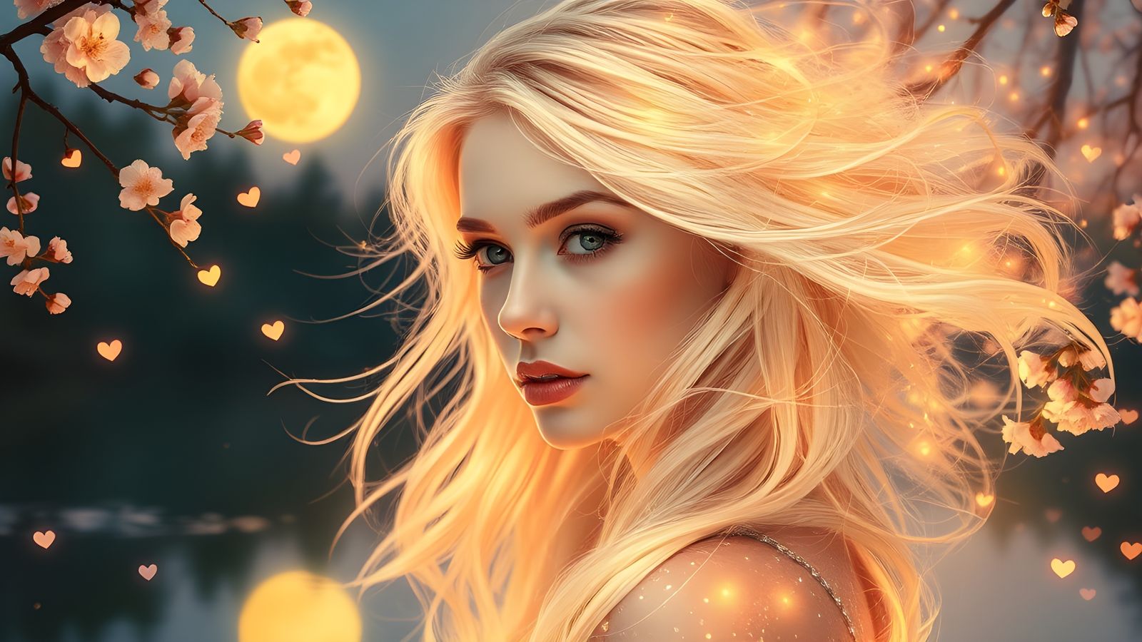 Glass-Haired Woman in Moonlight: Digital Expressionism