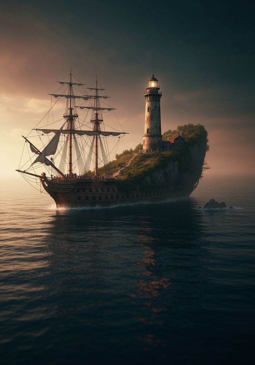 Ship Island with Lighthouse in Golden Hour Light