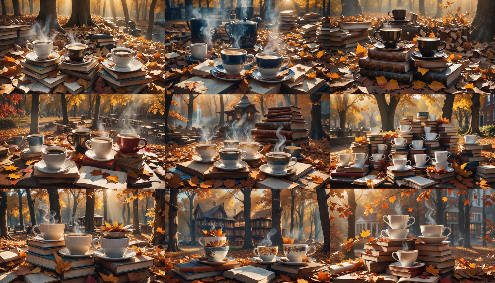 Autumn Coffee Cups in Sunlight: Fantasy Concept Art