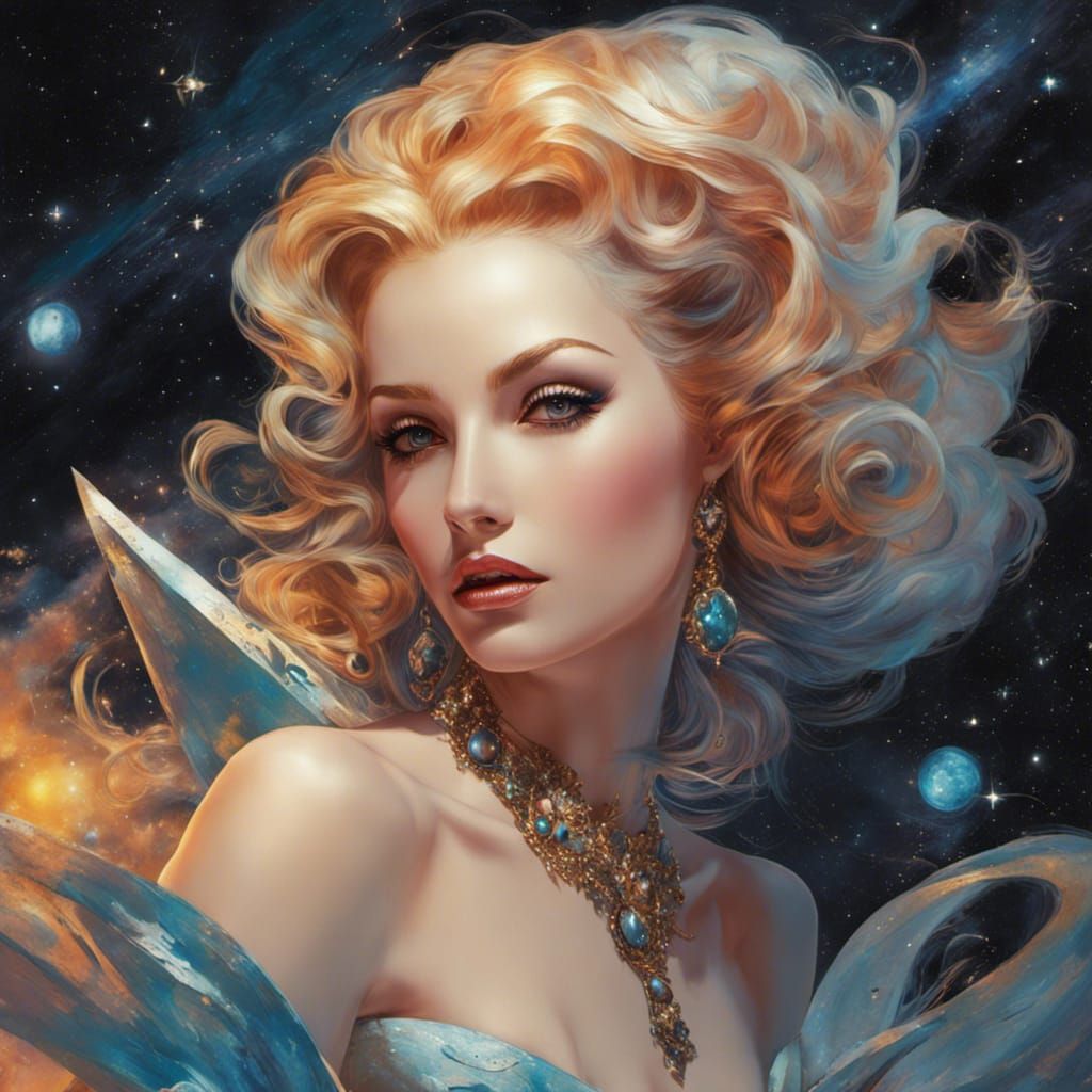 Celestial Stargazer Pin-Up in Vargas Style