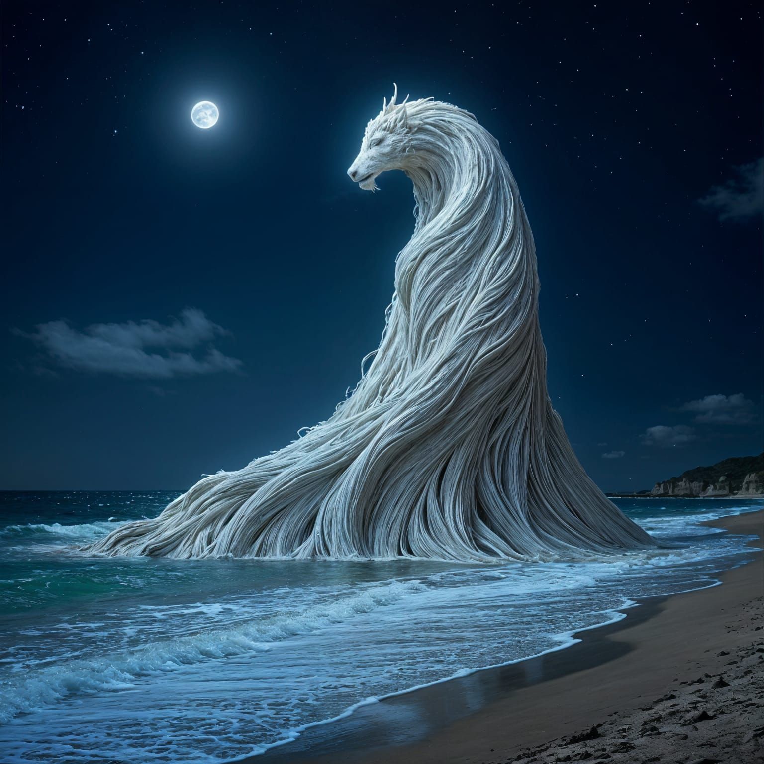 Surreal Sand and Water Elemental Dances Under Starry Beach N...