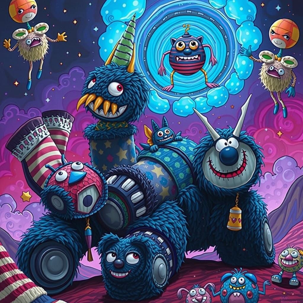 Whimsical Sock World in a Surreal Dreamscape