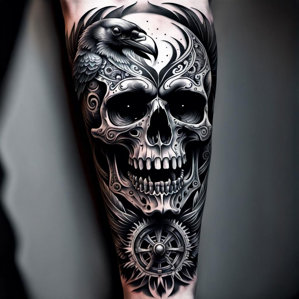 Black and white skull art