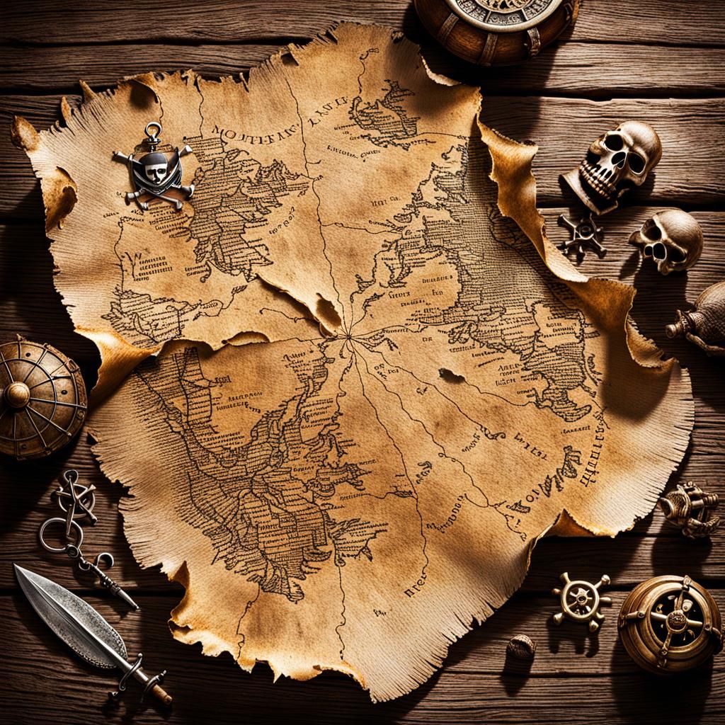 Weathered Pirate Treasure Map on Animal Skin