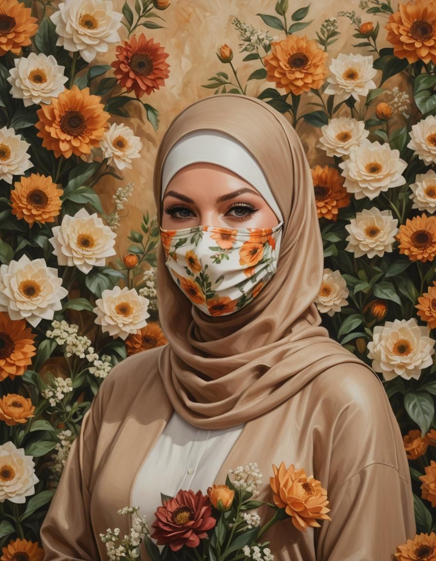 Sensual Portrait of Woman in Hijab with Facemask