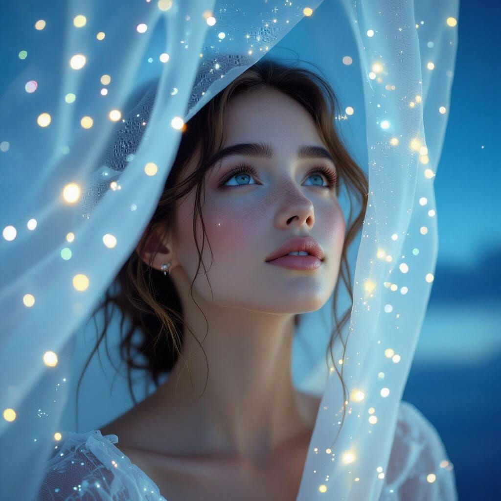 Ethereal Woman in Twilight Sky as Matte Painting