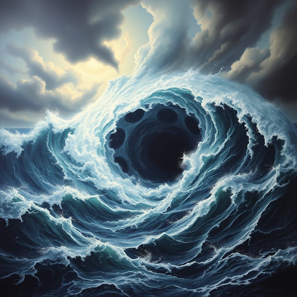 Swirling Sea Monster in a Dark, Stormy Fantasy Landscape