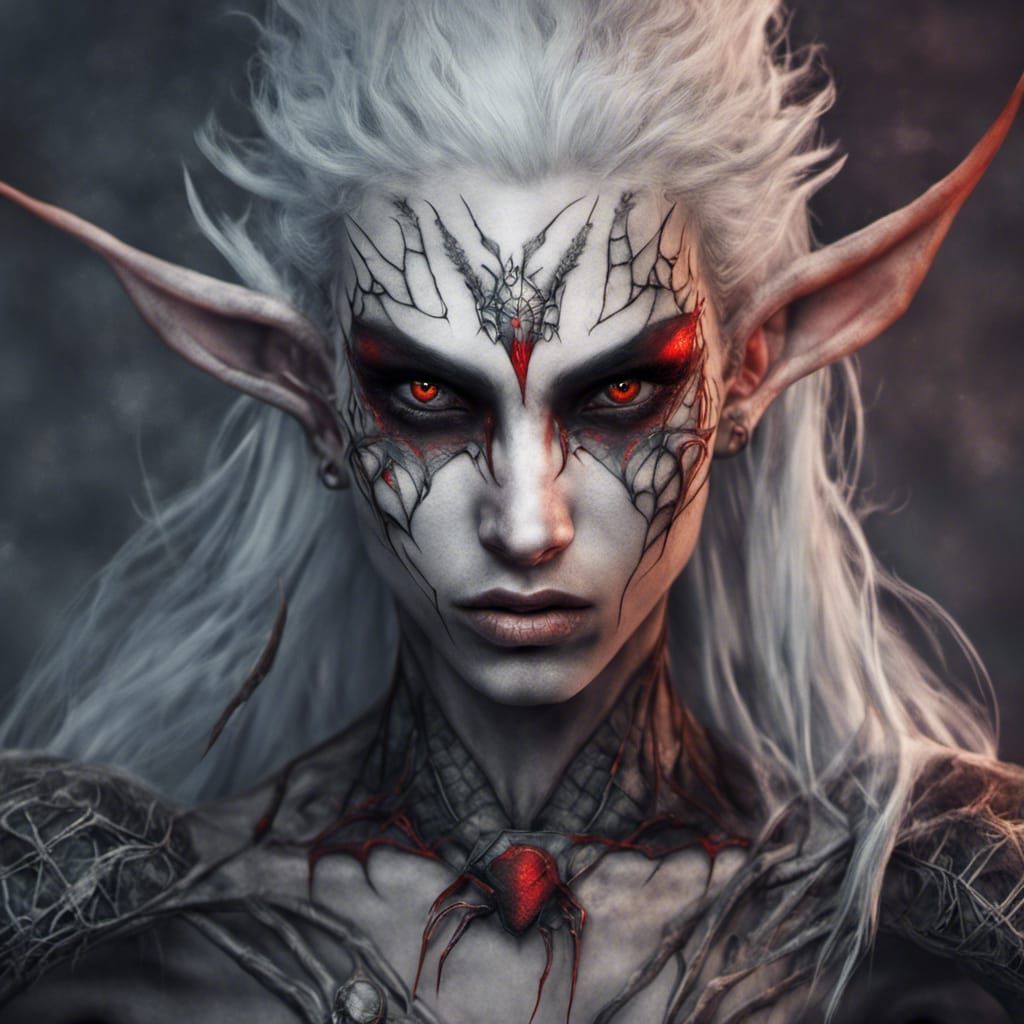 Drow Elf Portrait with Spider Tattoos