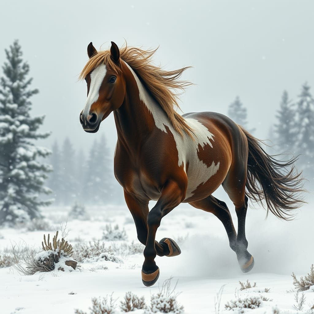 Wild Stallion Rides Free in Frosty Wilderness