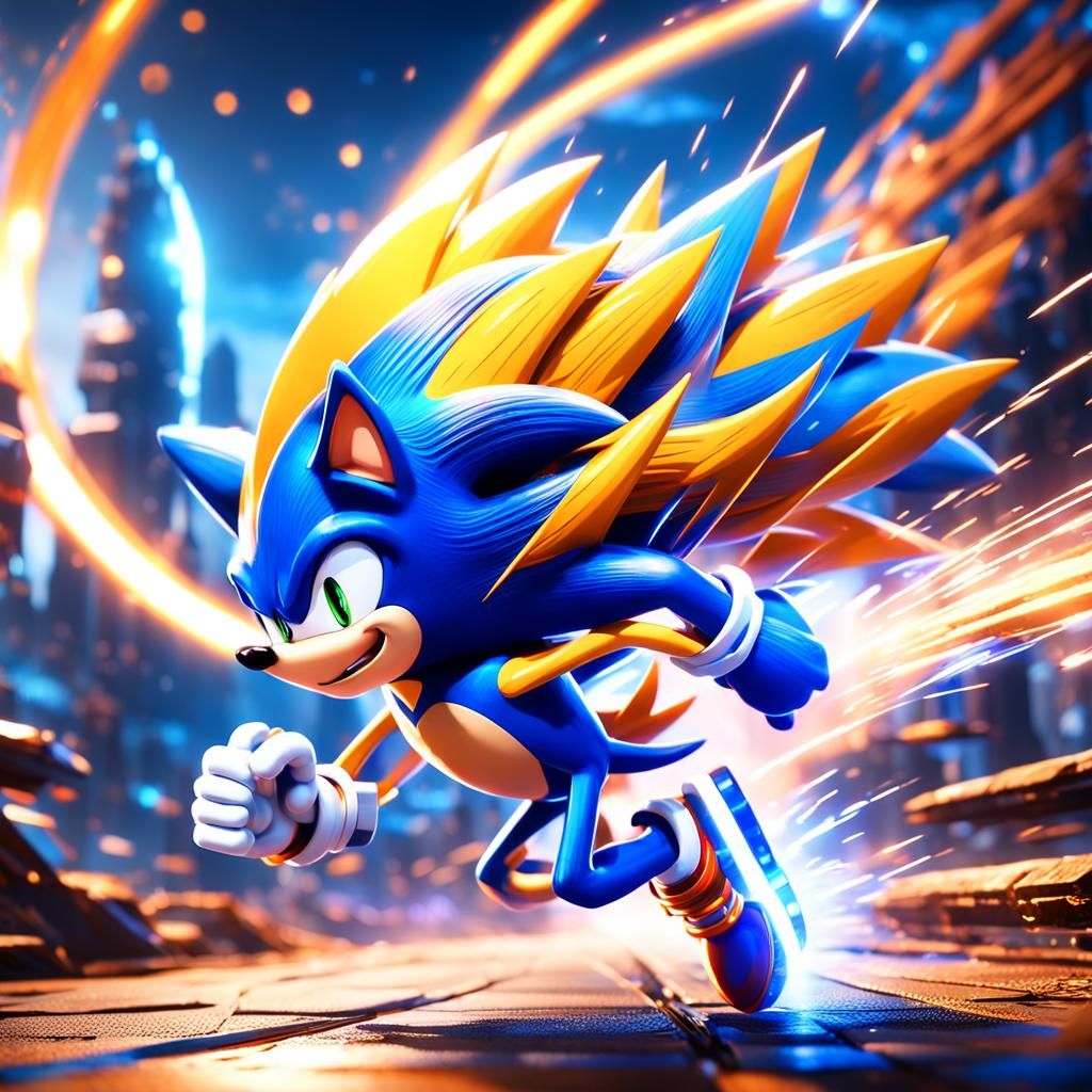 Super Sonic Runs Through a Futuristic Landscape