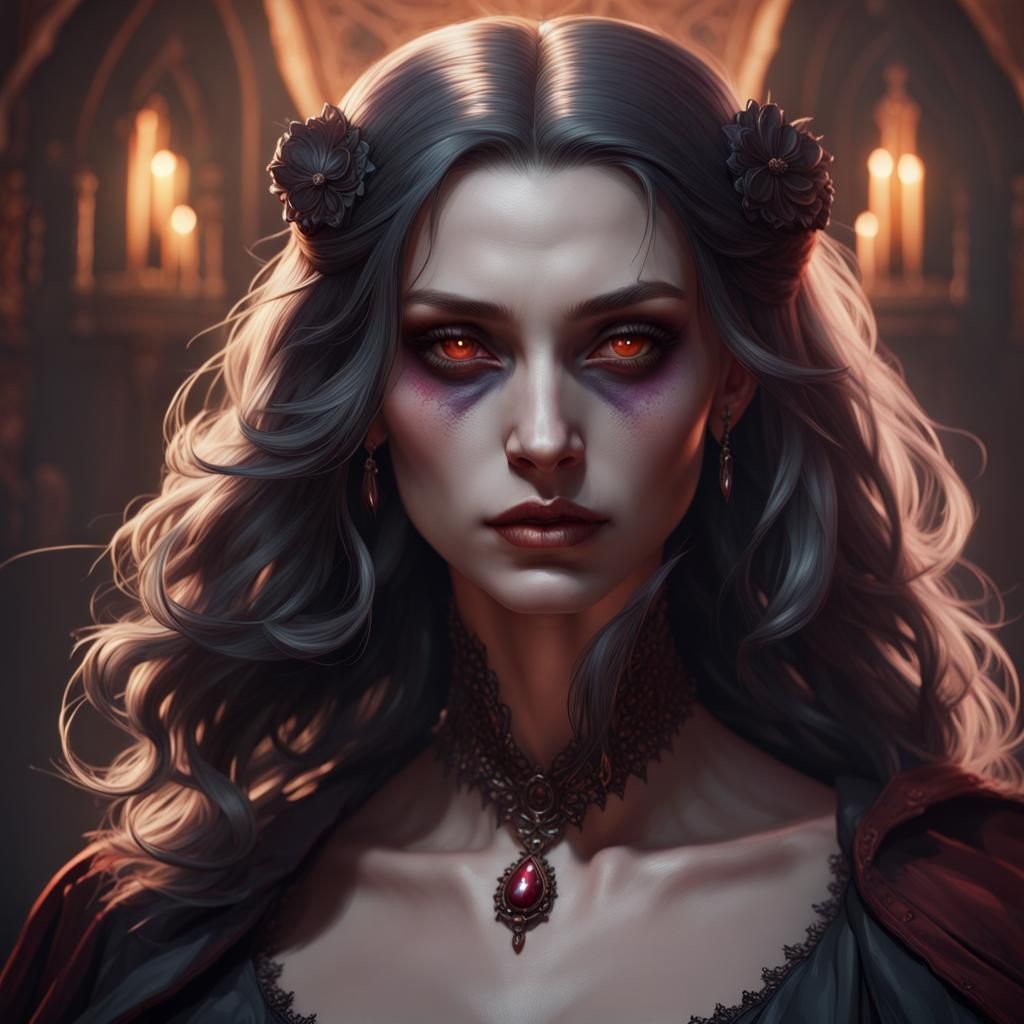Detailed Vampire Portrait in Art Nouveau Style