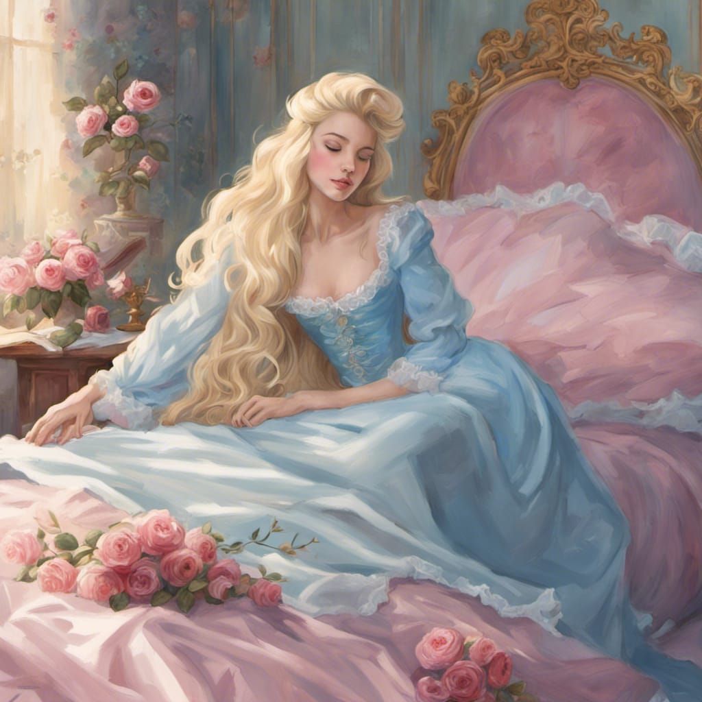 Sleeping Beauty in Rococo Tower Room with Roses