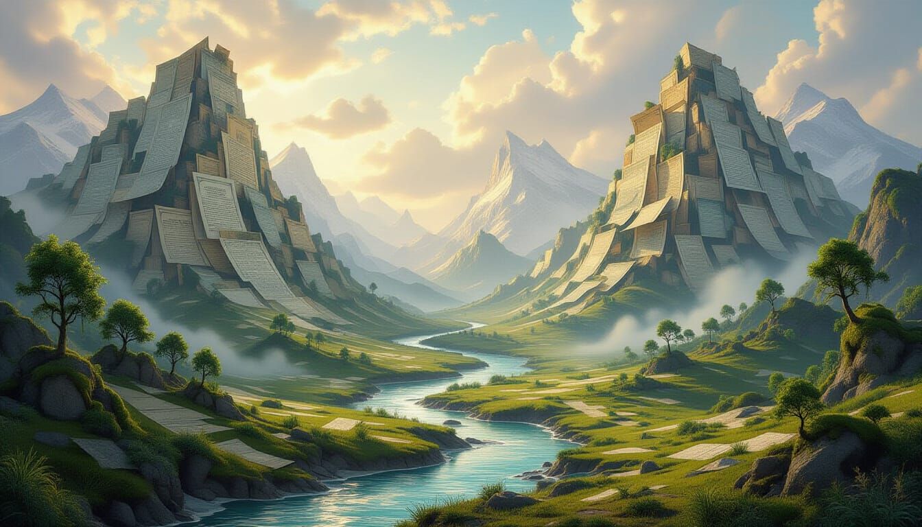 Surreal Map Mountains Flowing Rivers Dreamscape