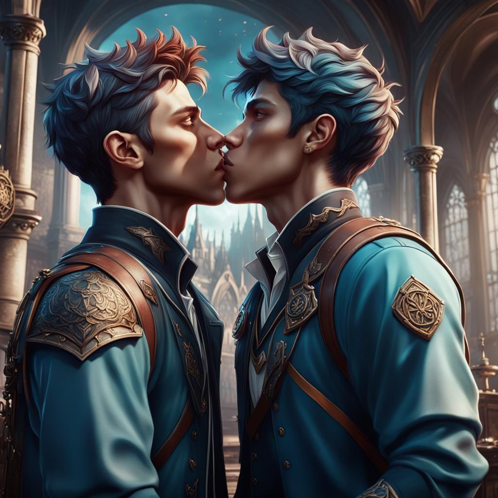 2 high school Boys kissing