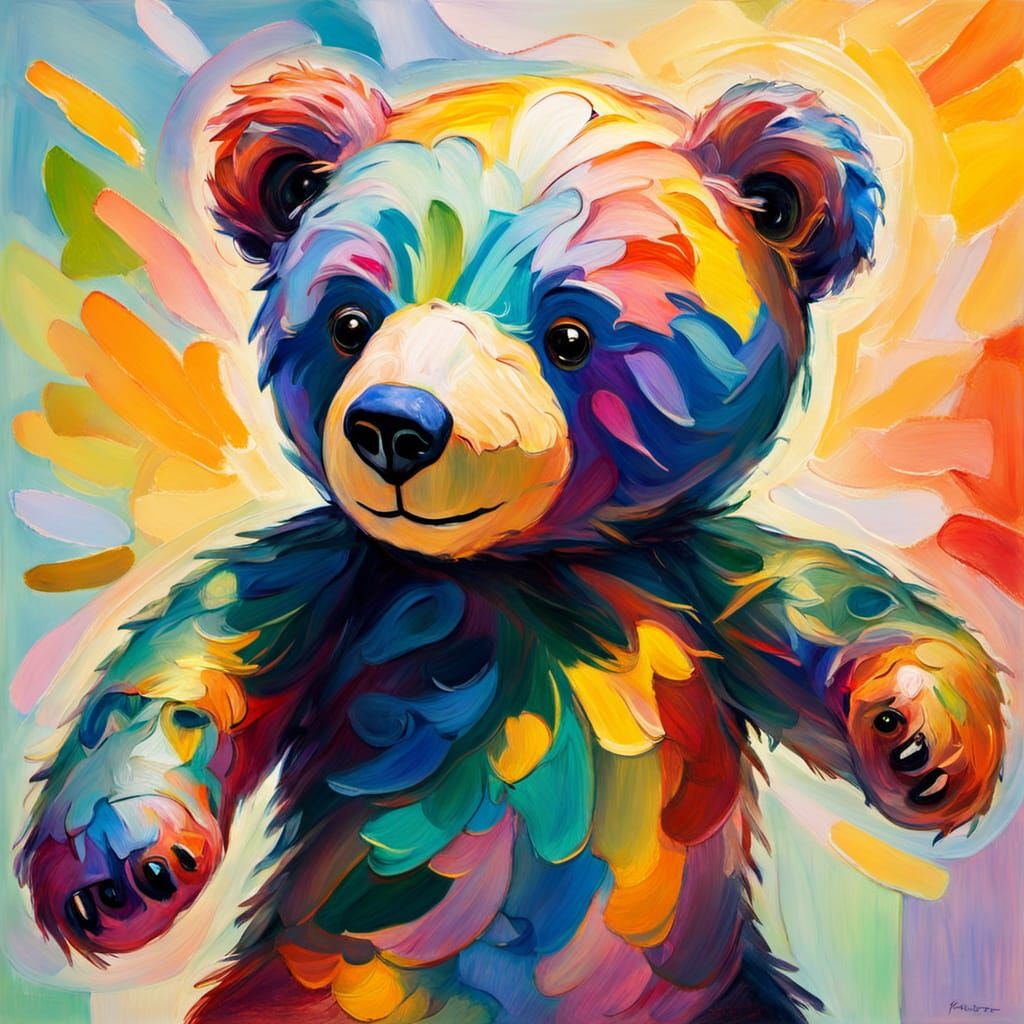 Giant Transparent Teddy Bear in Fauvism Style