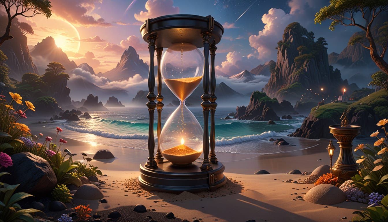 Surreal Hourglass Shines with Ethereal Glow