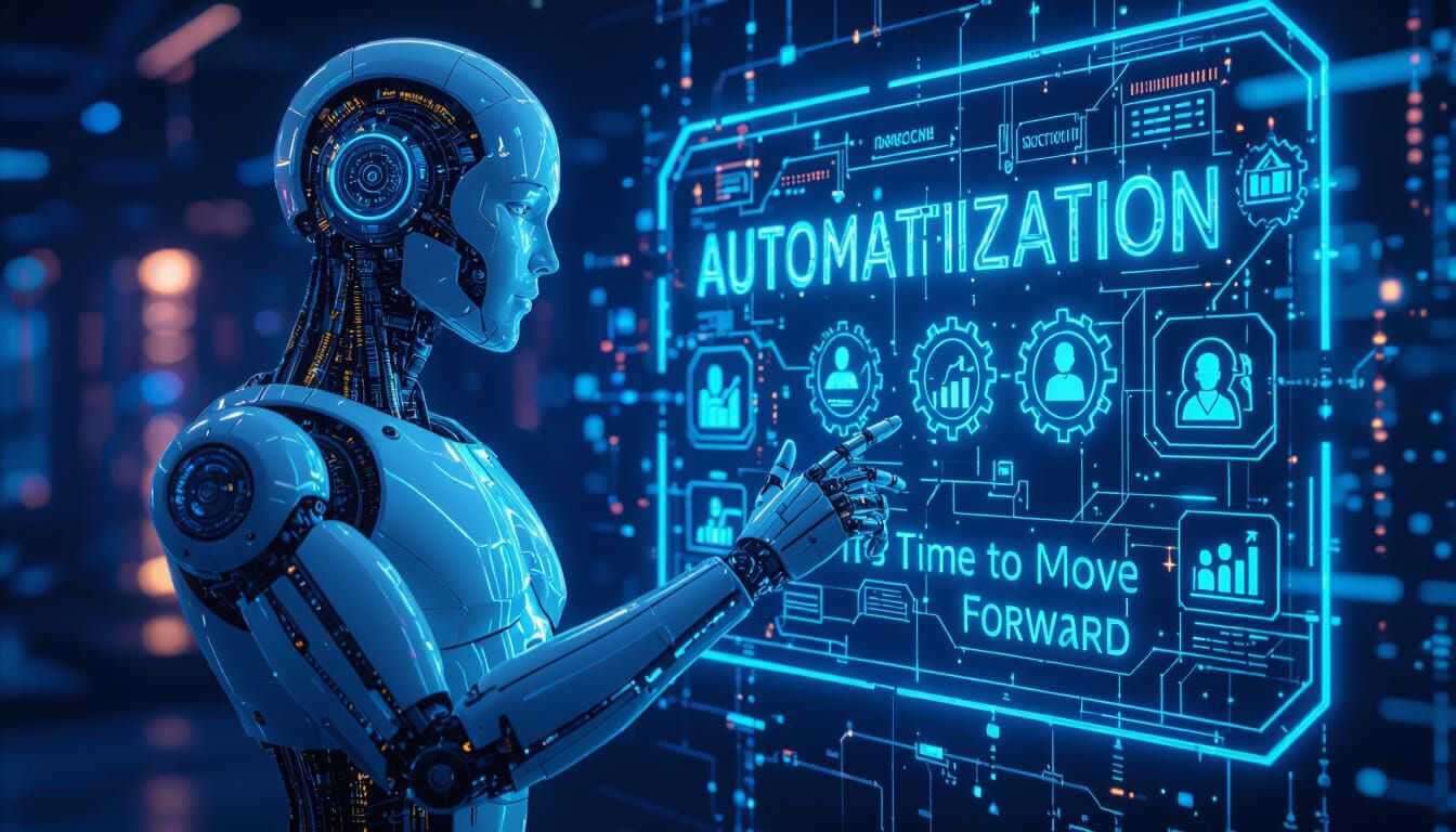 Humanoid Robot Interacts with Futuristic Automation Interfac...