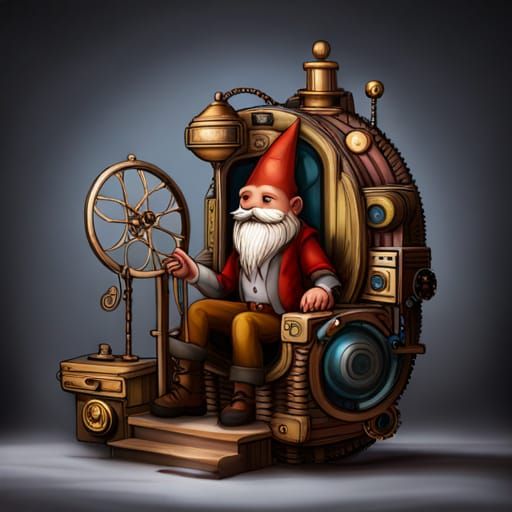 Steampunk Gnome in Time Machine