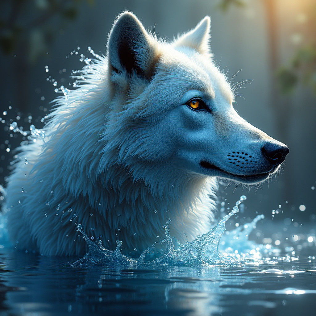 Hyperrealistic Water Wolf Splash Art