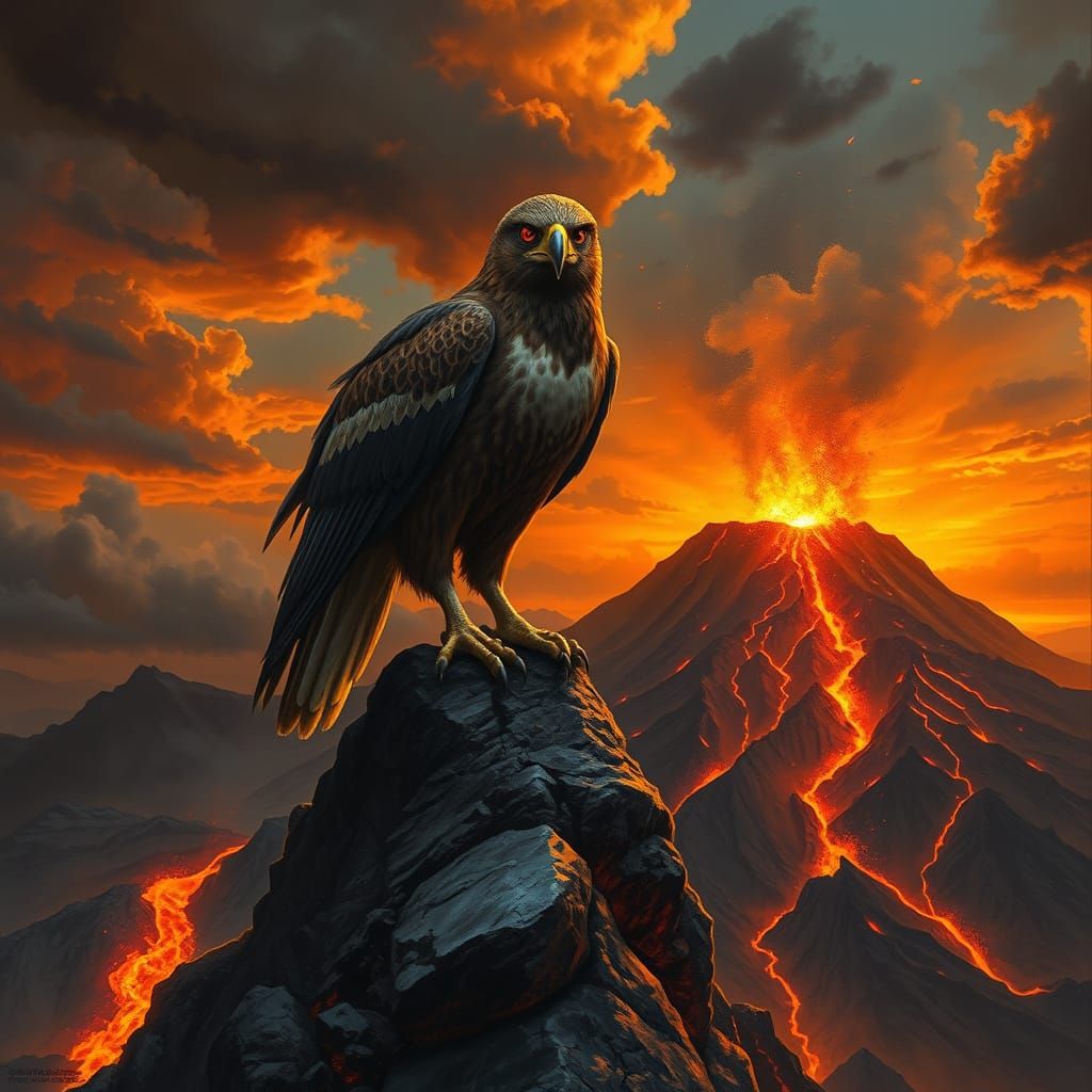 Majestic Hawk Over Smoldering Volcano