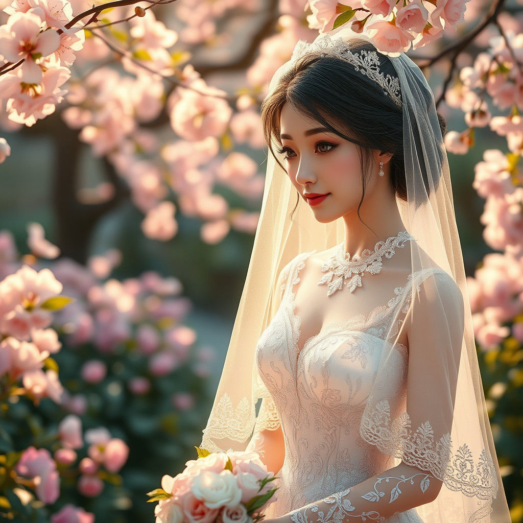 Ethereal Wedding in Lush Garden, 3D Anime Art