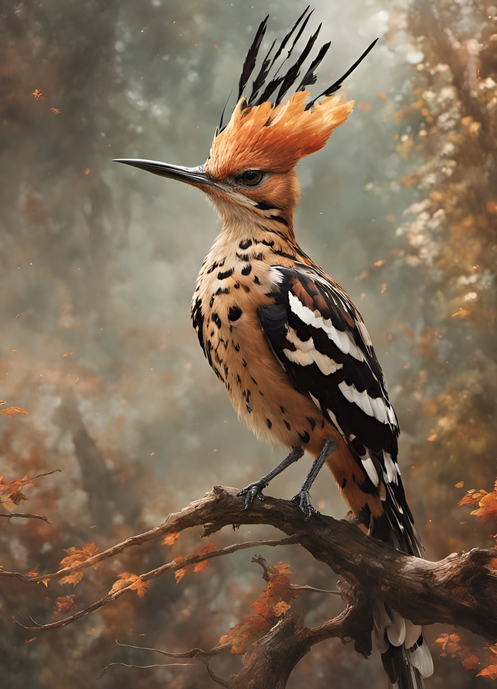 Detailed Photorealistic Painting of a Hoopoe Bird