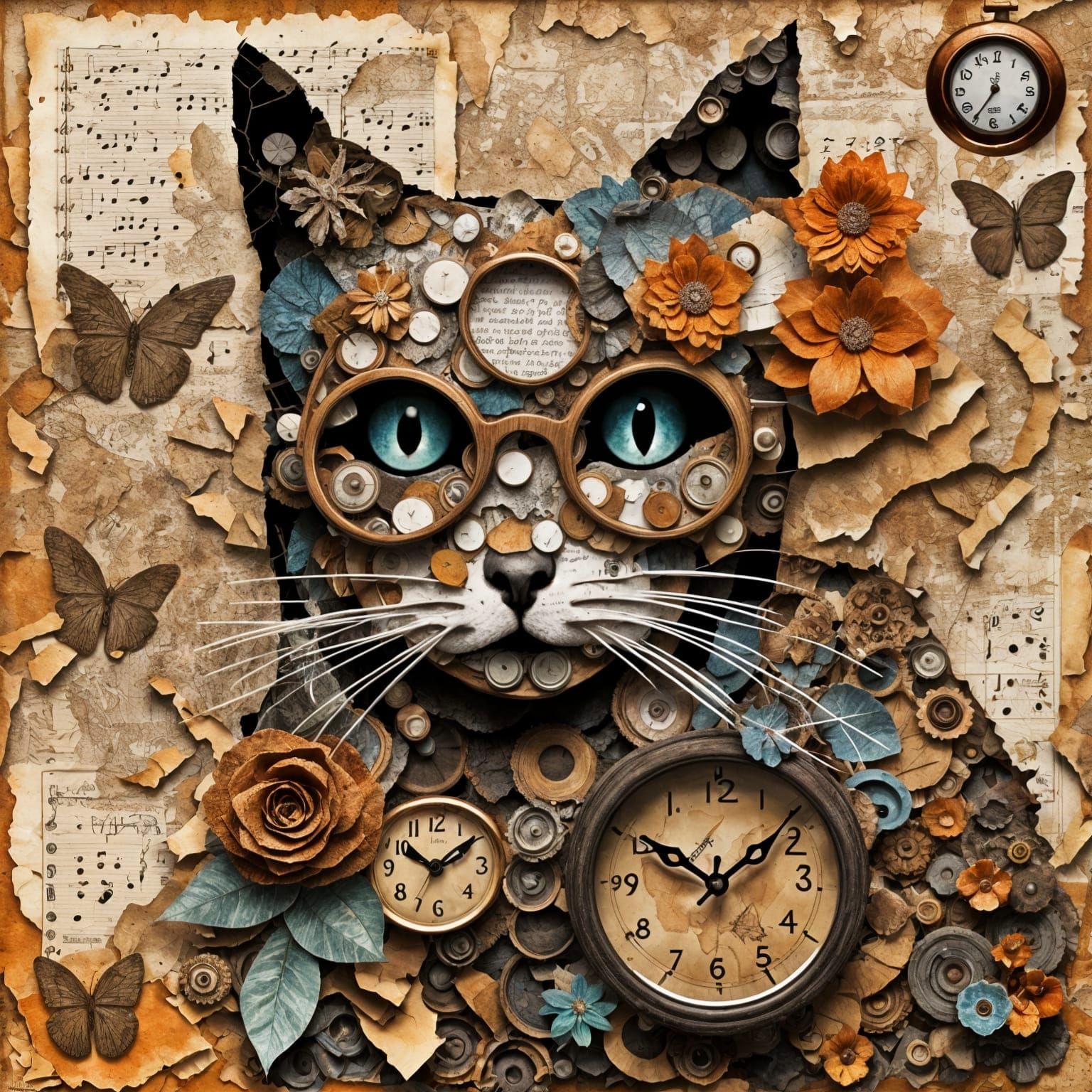 A cat collage made of a lot things