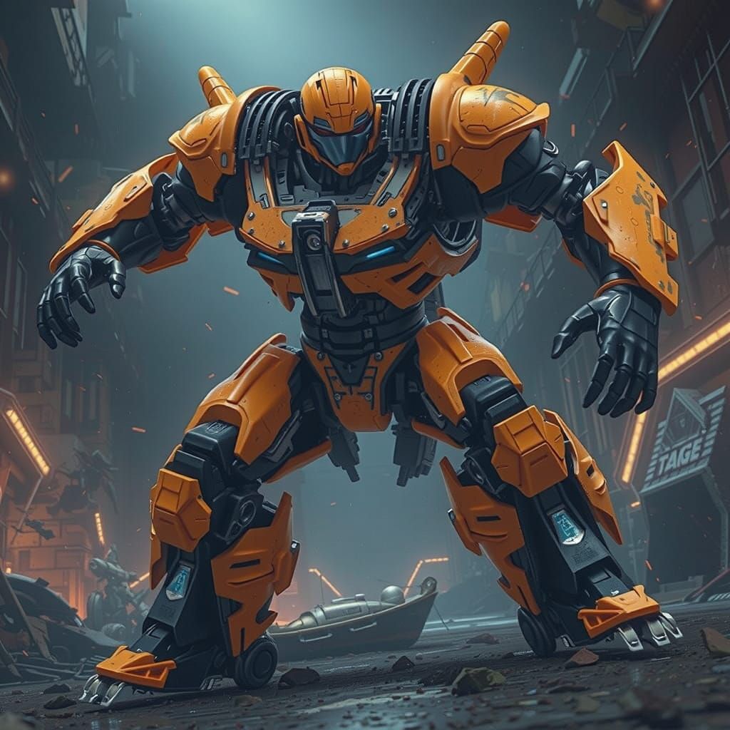 Detailed Plastic Robot Wreaks Havoc on Toy Cityscape