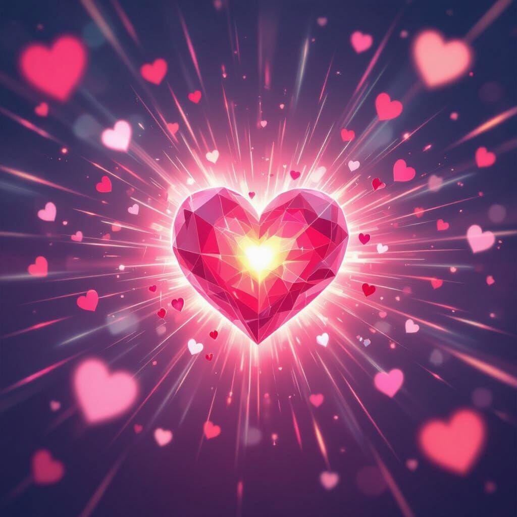 Radiant Heart Icon Amidst a Shower of Glowing Hearts