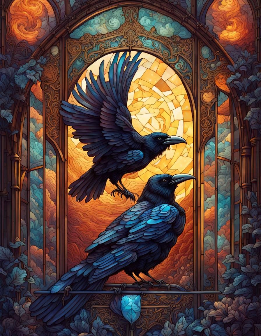 Stained Glass Raven Tarot Card