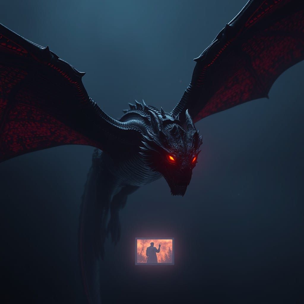 Ethereal Black Dragon soars through the Night Sky