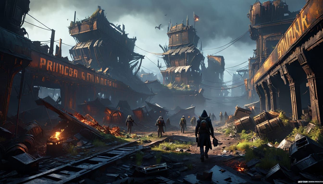 Survivors in Post-Apocalyptic Waste, Dark Fantasy Concept Ar...