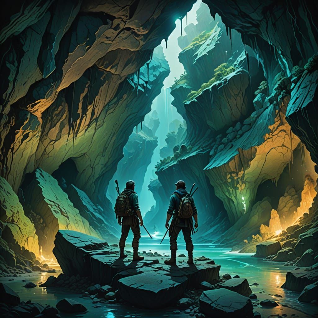 Daring Explorer in Lod Cave: Fantasy Illustration
