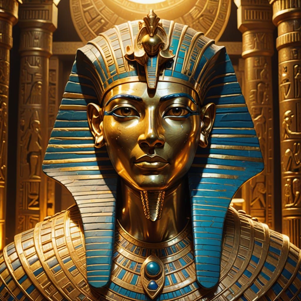 Golden Pharaoh in Ancient Egyptian Temple
