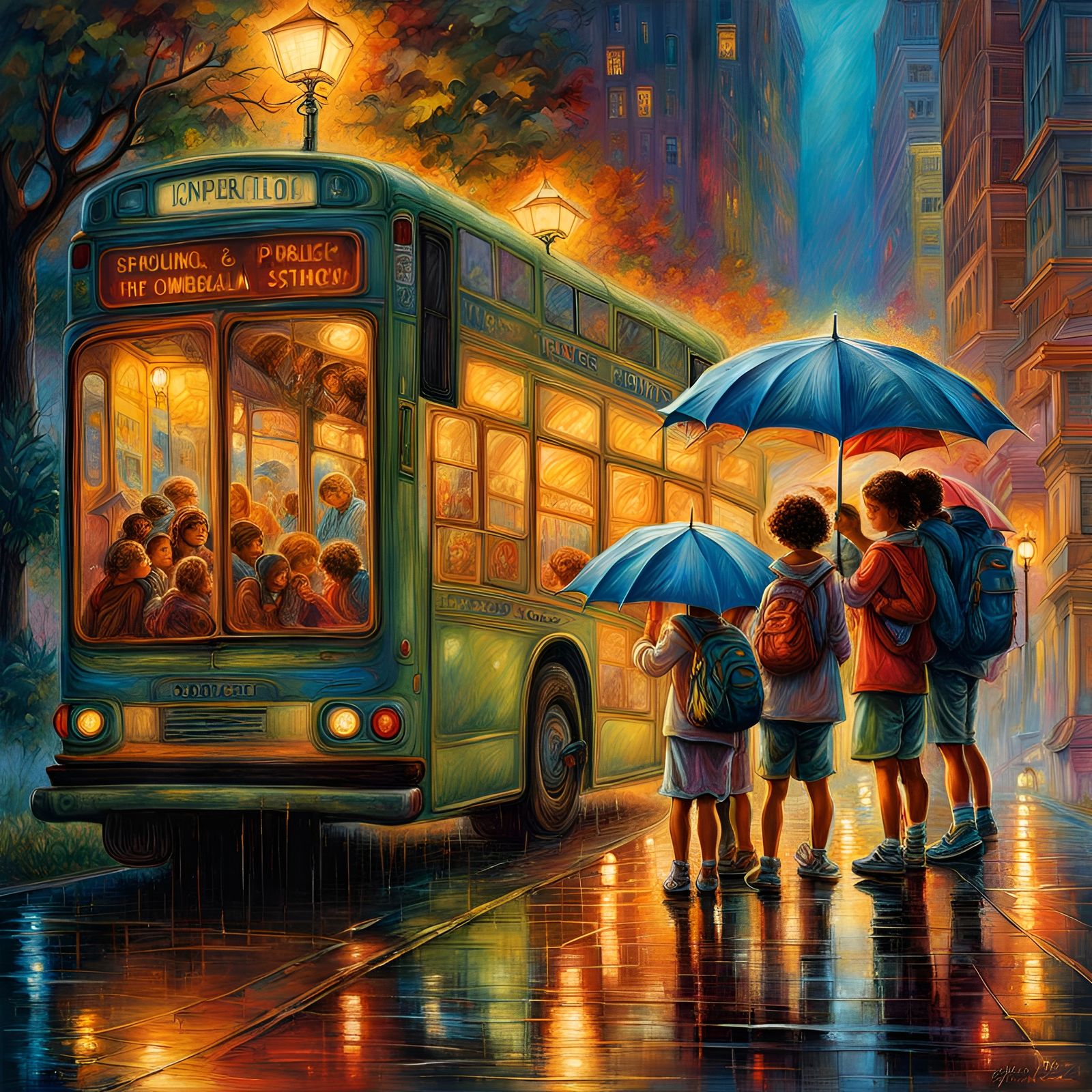 School Kids in Rainy Miami: Detailed Matte Painting