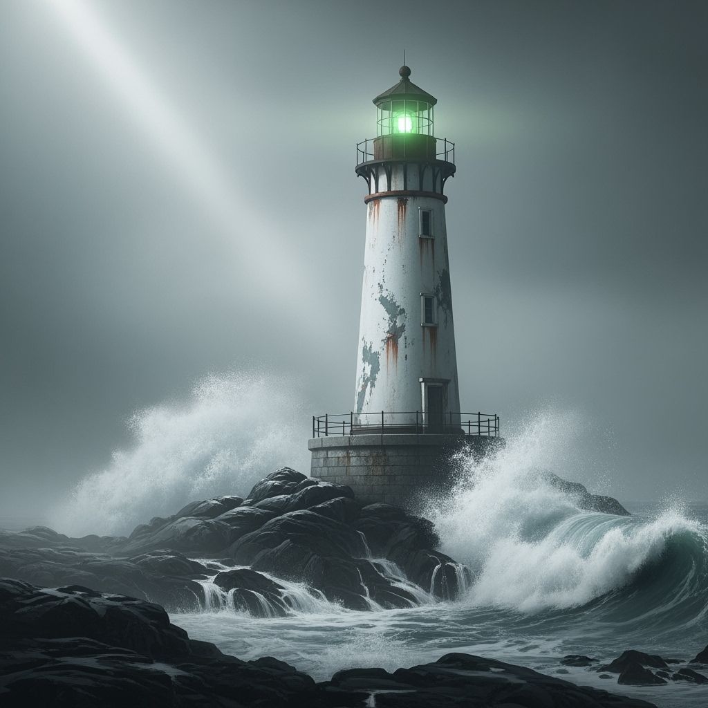 Eerie Lighthouse in Fog: Digital Matte Painting