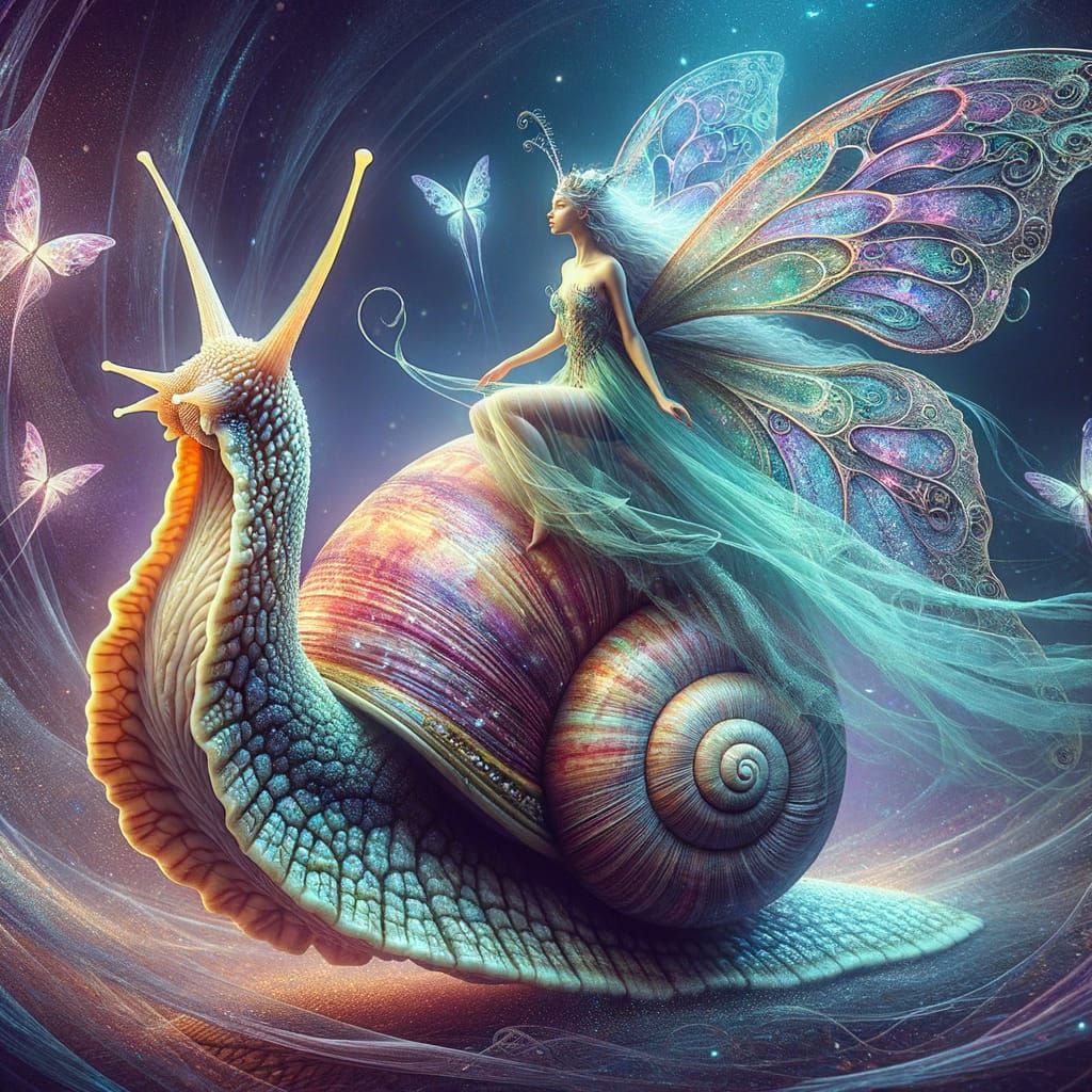 Fairy Rider on a Butterfly-Winged Snail