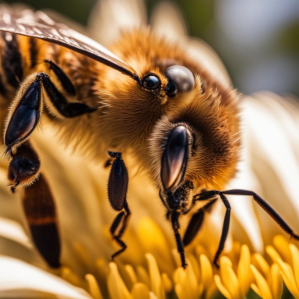 Macro Photograph of Bee on Sunflower