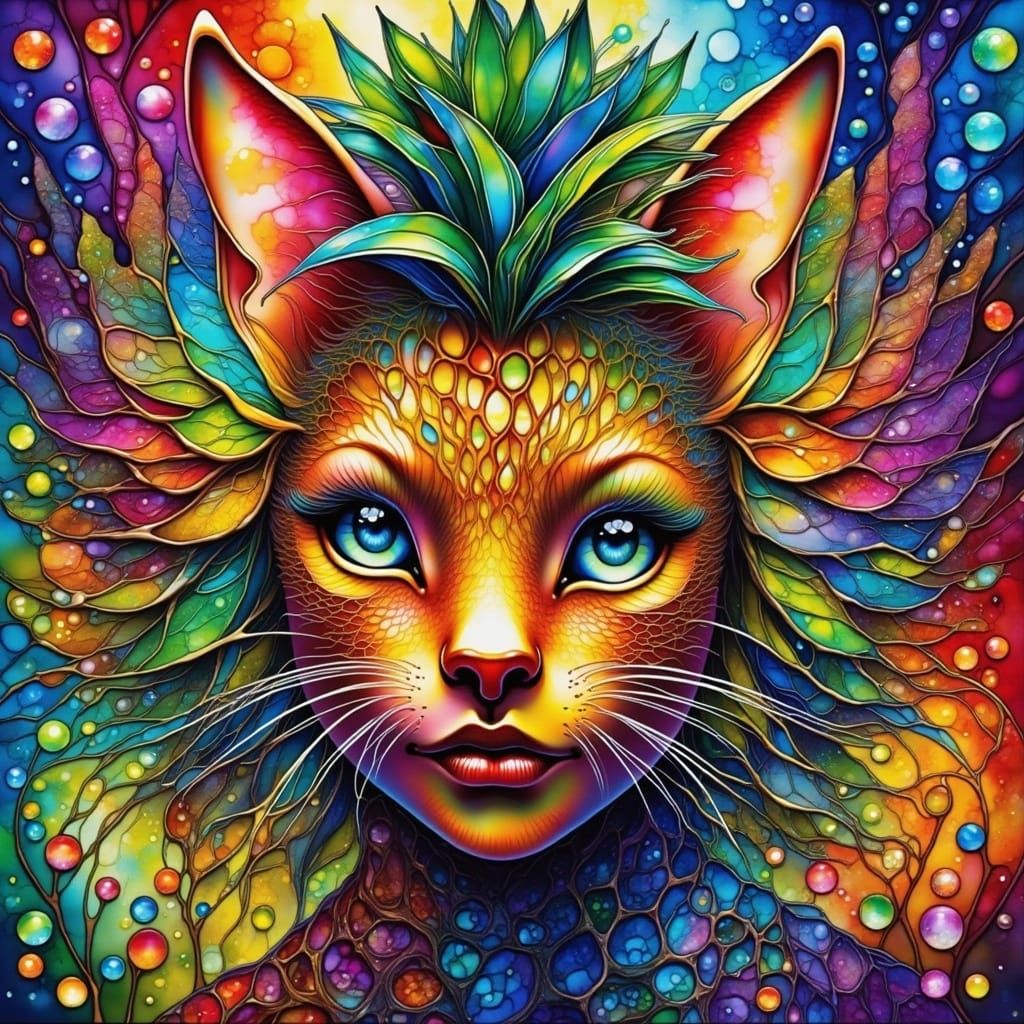 Vibrant Pineapplecat in High-Contrast Graffiti Style