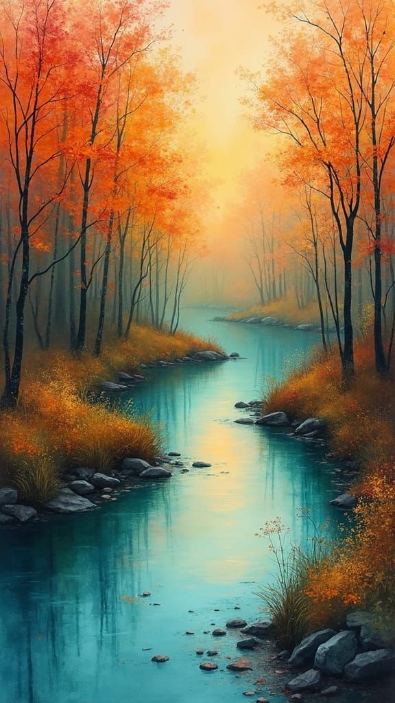 River Landscape in Vibrant Watercolor Style