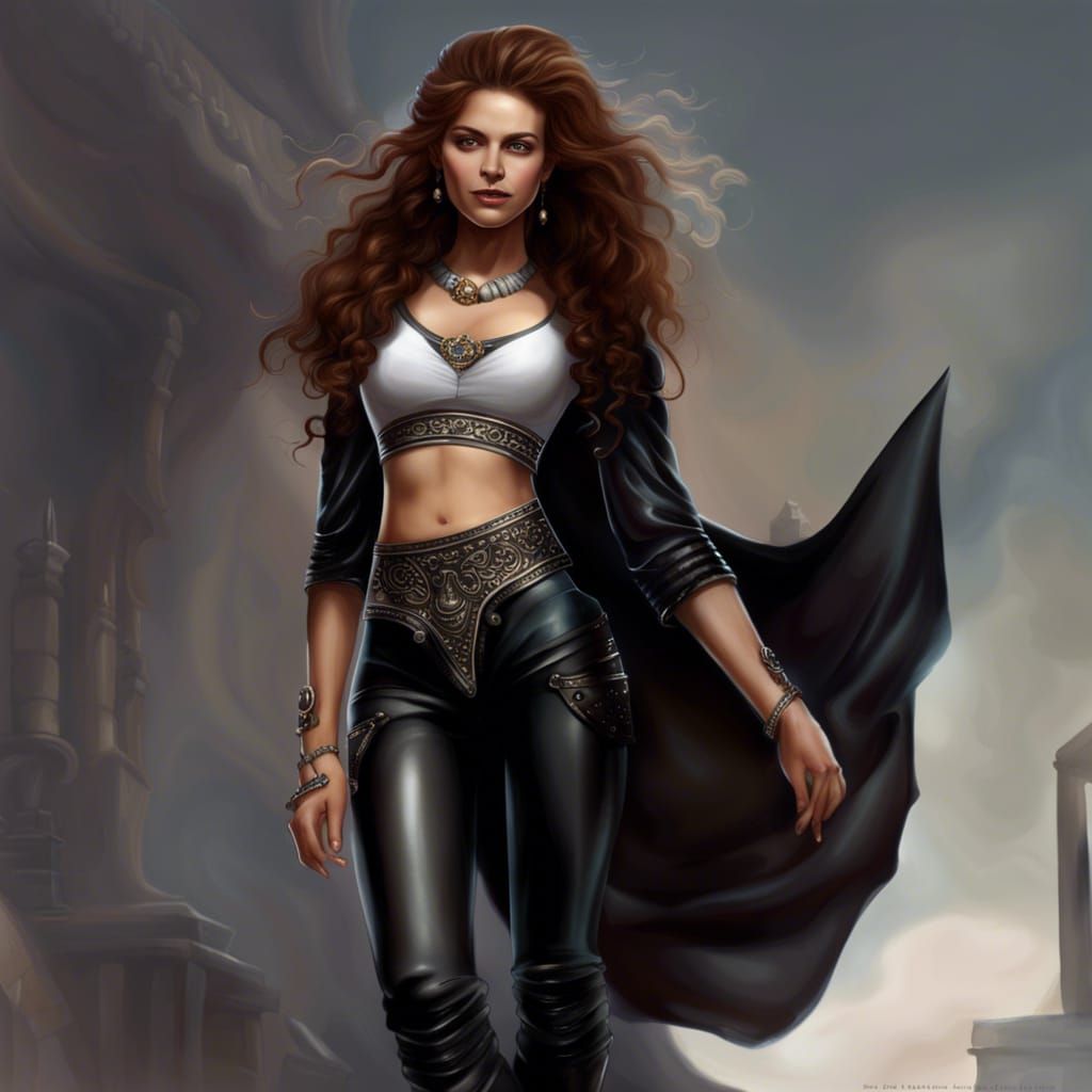 Fantasy Woman in Black Leather, Digital Art