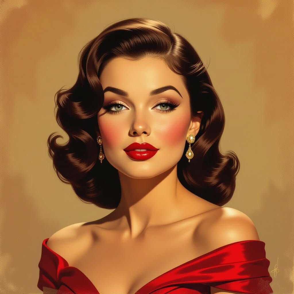 Retro Hollywood Starlet Portrait in 1950s Glamour Style