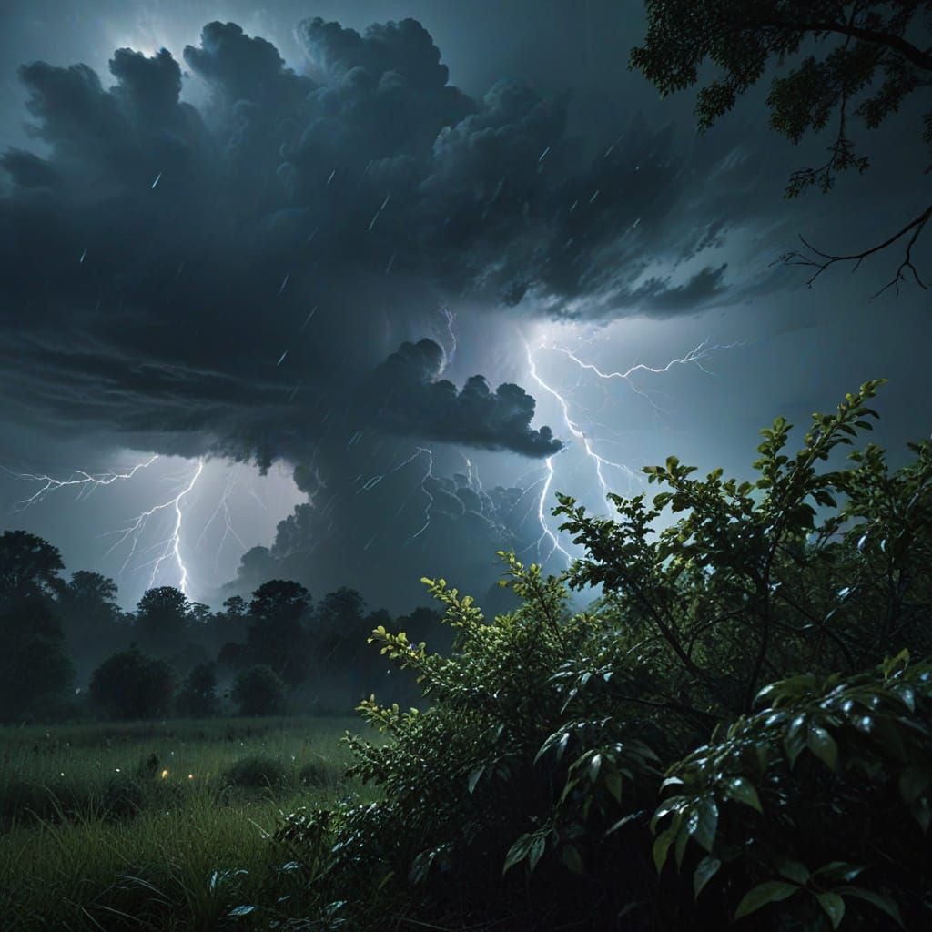 Dramatic Night Thunderstorm in Hyperrealistic Style