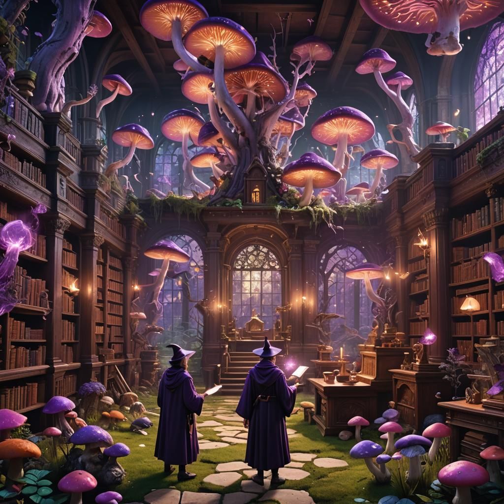 Young Wizard Practicing Spells in Magical Library