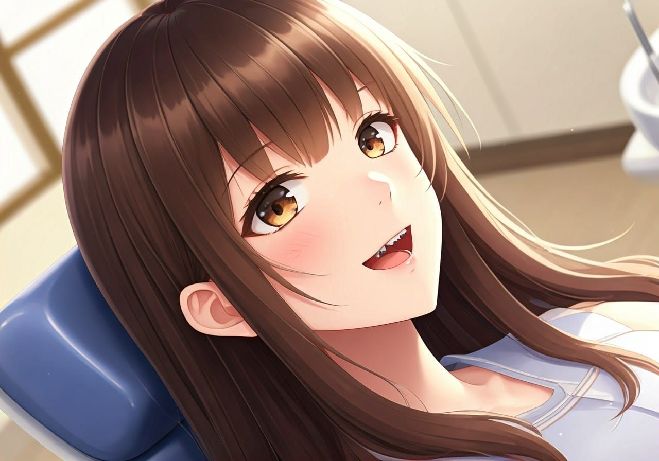Anime Girl in Dentist Chair, Manga Style